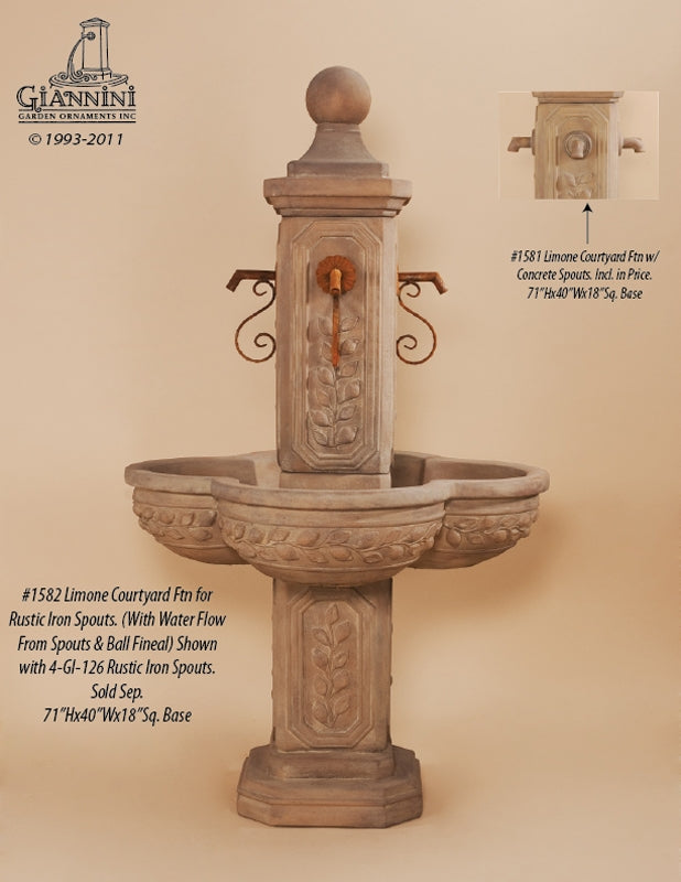 Limone Courtyard Outdoor Cast Stone Garden Fountain For Spouts Fountain Tuscan 