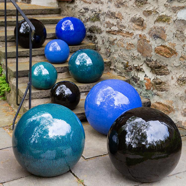 Campania International Glazed Pottery Glazed Sphere Urn/Planter Campania International Indigo Rain Large 