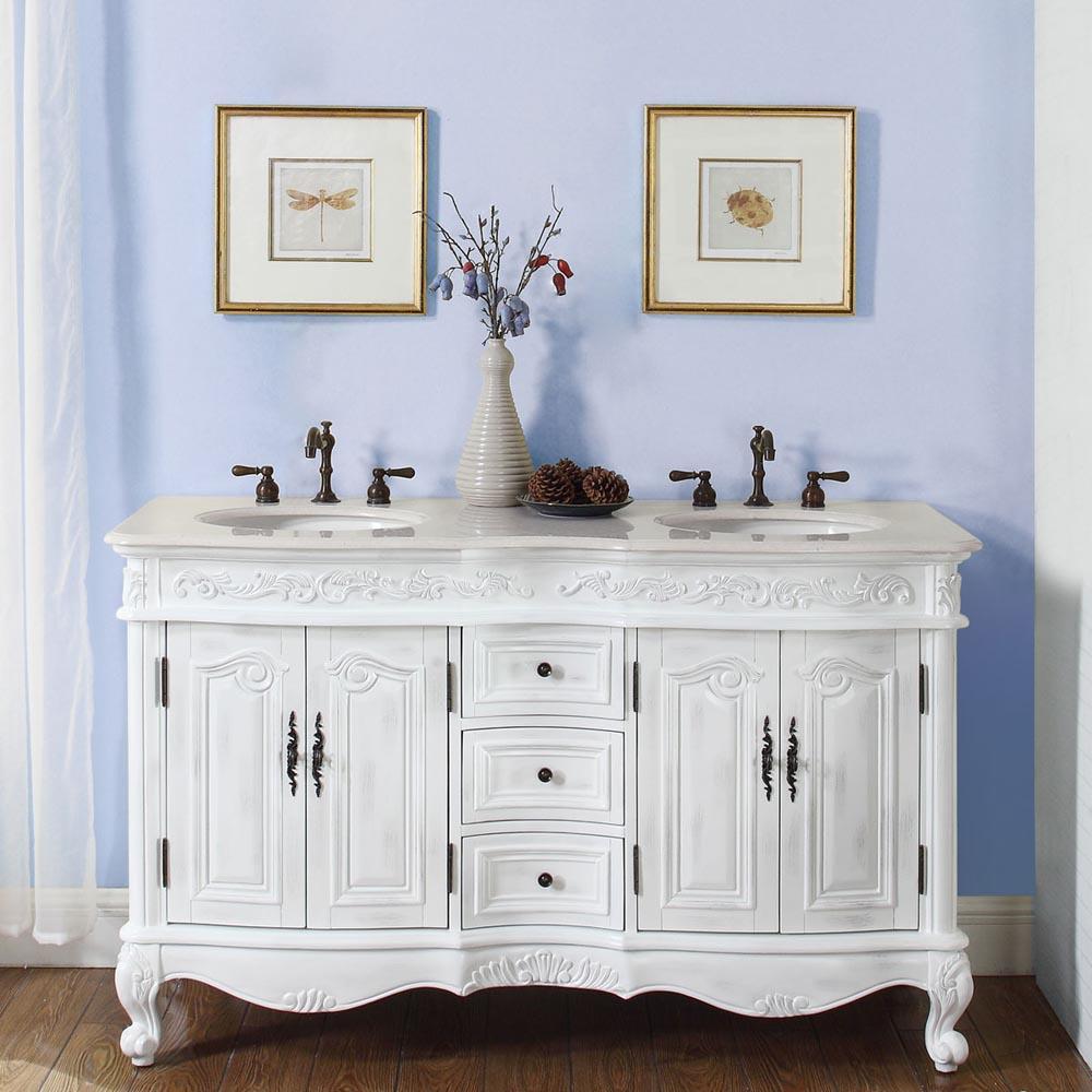 Silkroad 58" Traditional Double Sink Bathroom Vanity Vanity Silkroad Exclusive 