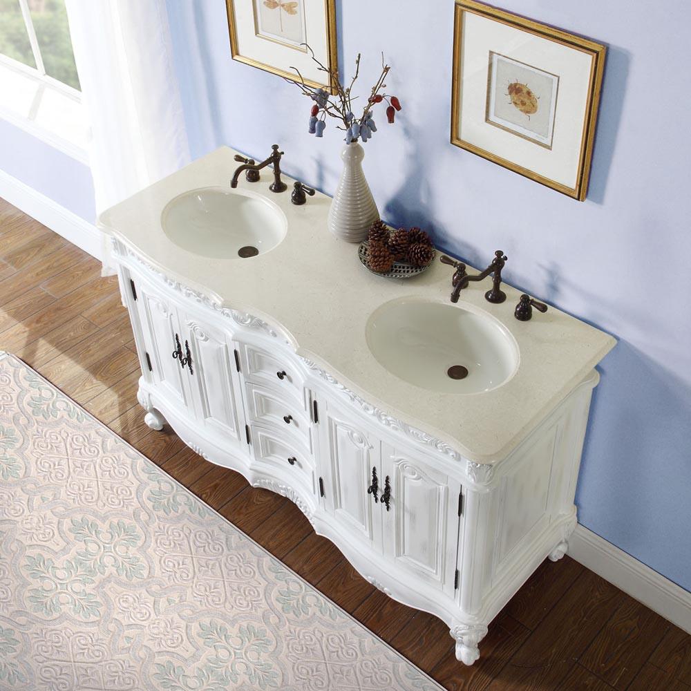 Silkroad 58" Traditional Double Sink Bathroom Vanity Vanity Silkroad Exclusive 