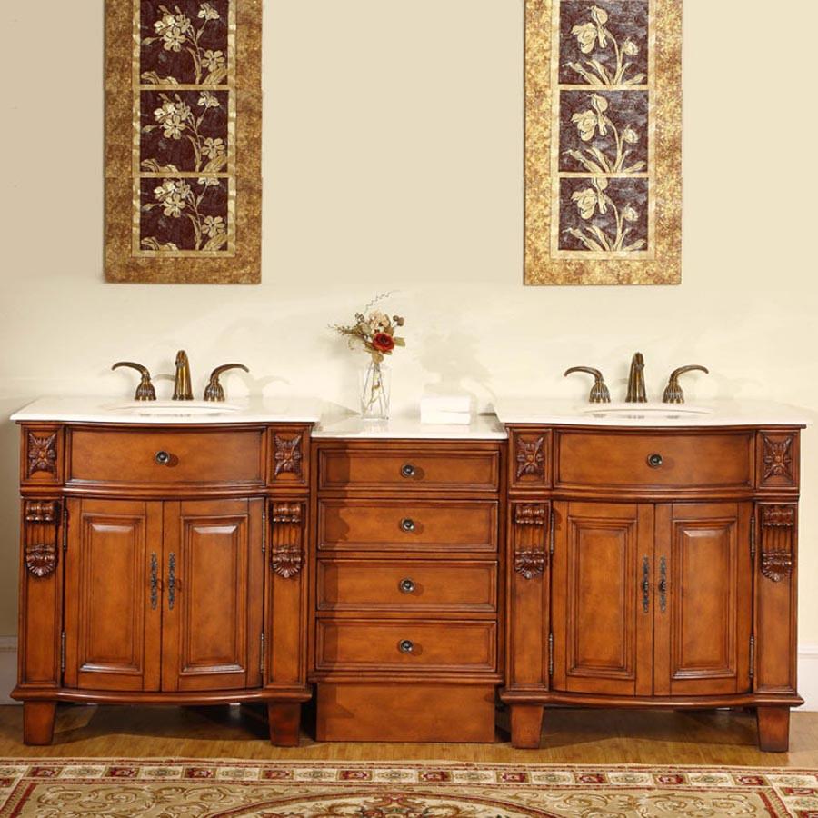 Silkroad 84" Traditional Double Sink Bathroom Vanity Vanity Silkroad Exclusive 