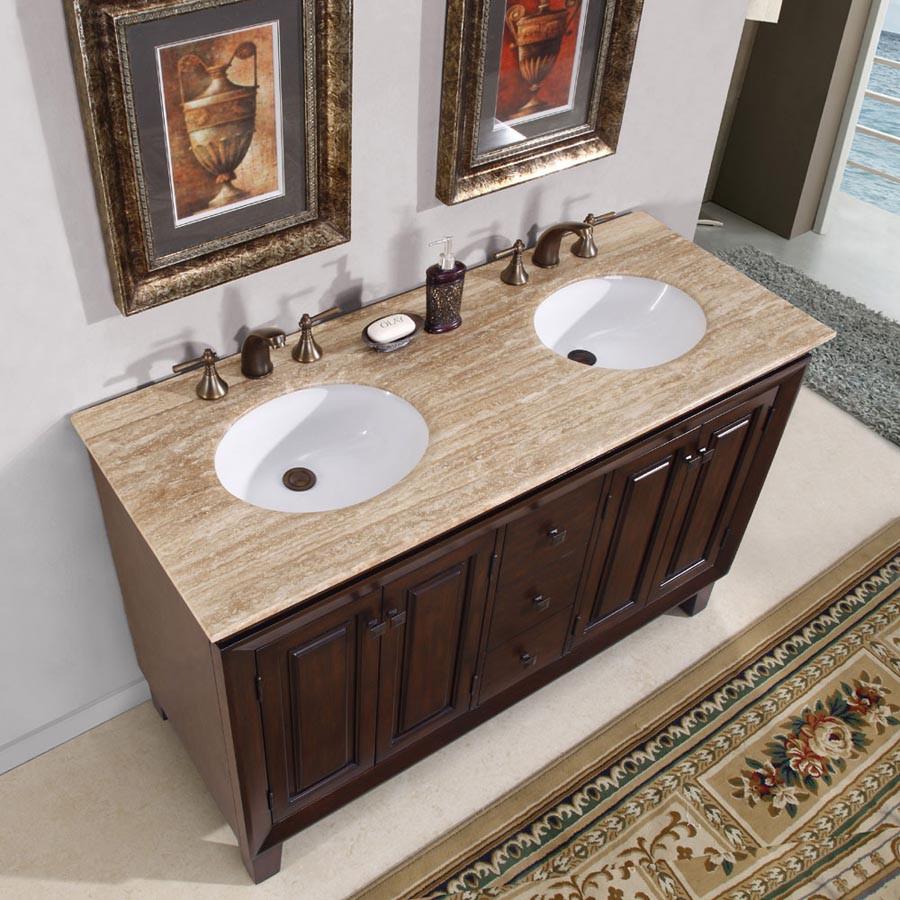 Silkroad 55" Transitional Double Sink Bathroom Vanity Vanity Silkroad Exclusive 