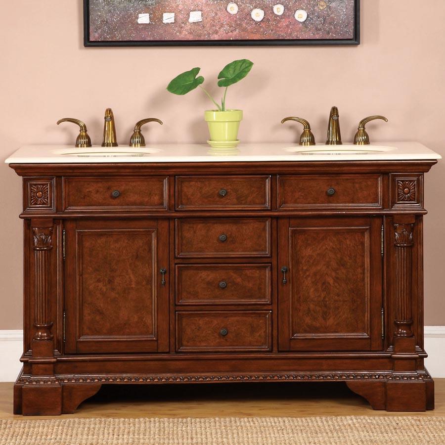 Silkroad 60" Traditional Double Sink Bathroom Vanity Vanity Silkroad Exclusive 