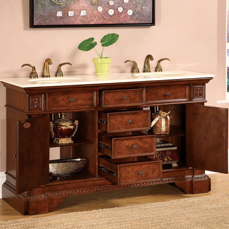 Silkroad 60" Traditional Double Sink Bathroom Vanity Vanity Silkroad Exclusive 