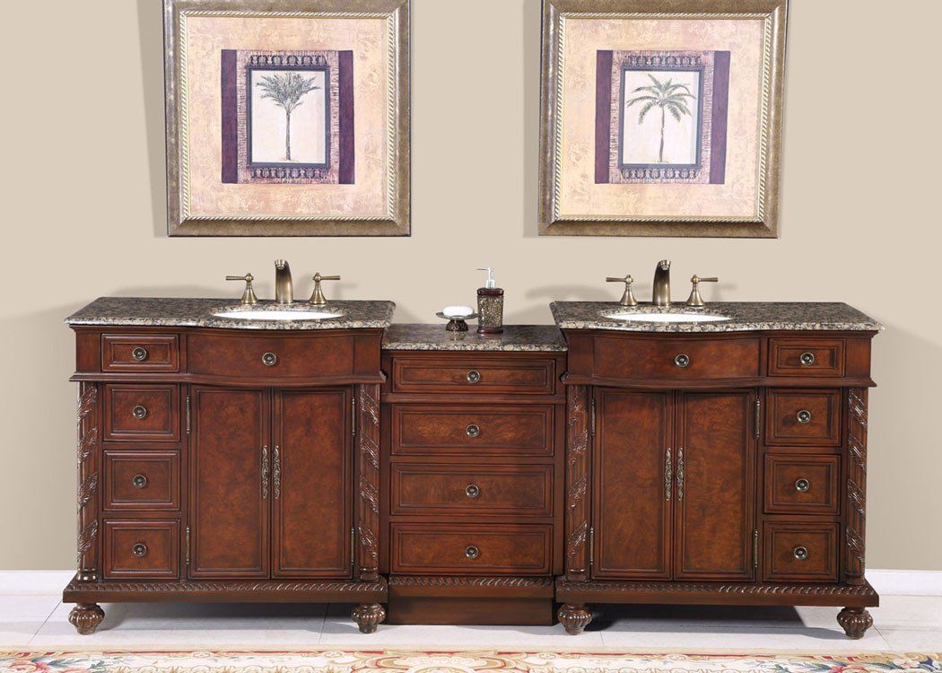Silkroad 90.25" Traditional Double Sink Bathroom Vanity Vanity Silkroad Exclusive 