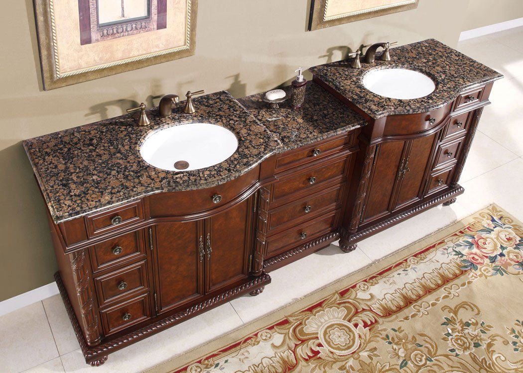 Silkroad 90.25" Traditional Double Sink Bathroom Vanity Vanity Silkroad Exclusive 