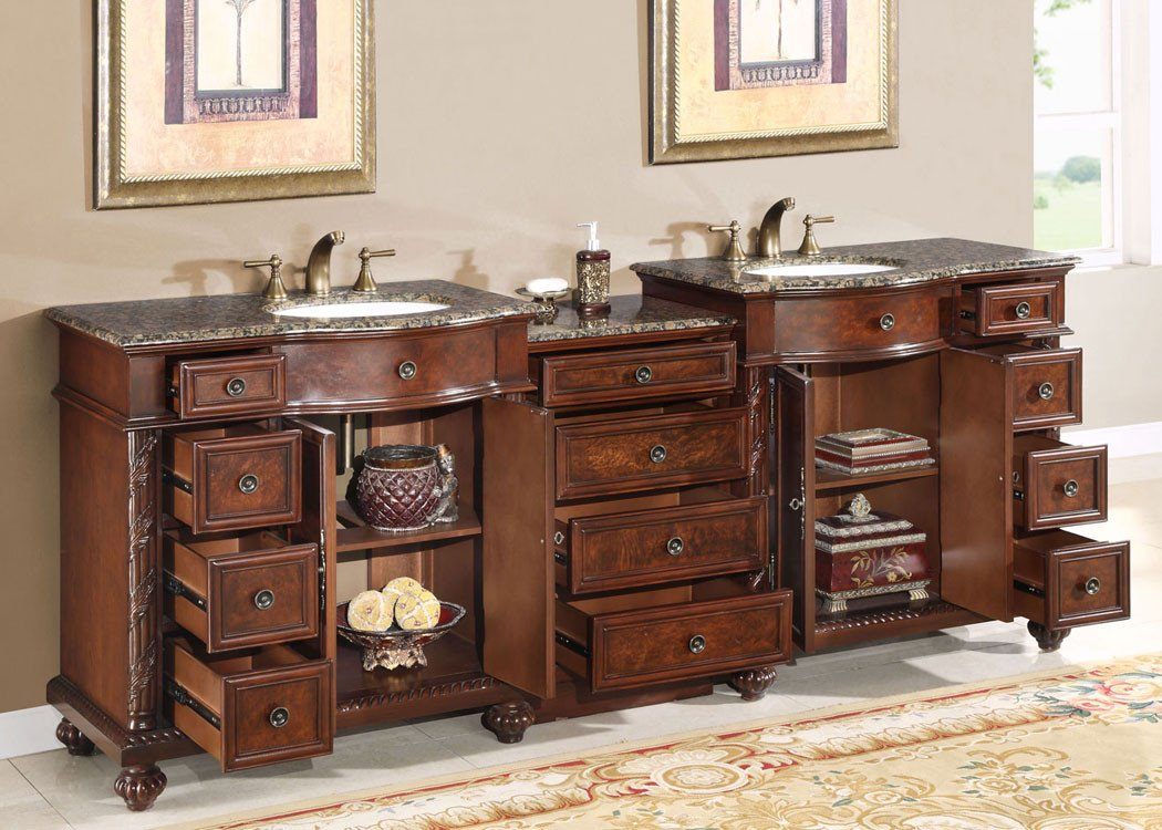 Silkroad 90.25" Traditional Double Sink Bathroom Vanity Vanity Silkroad Exclusive 