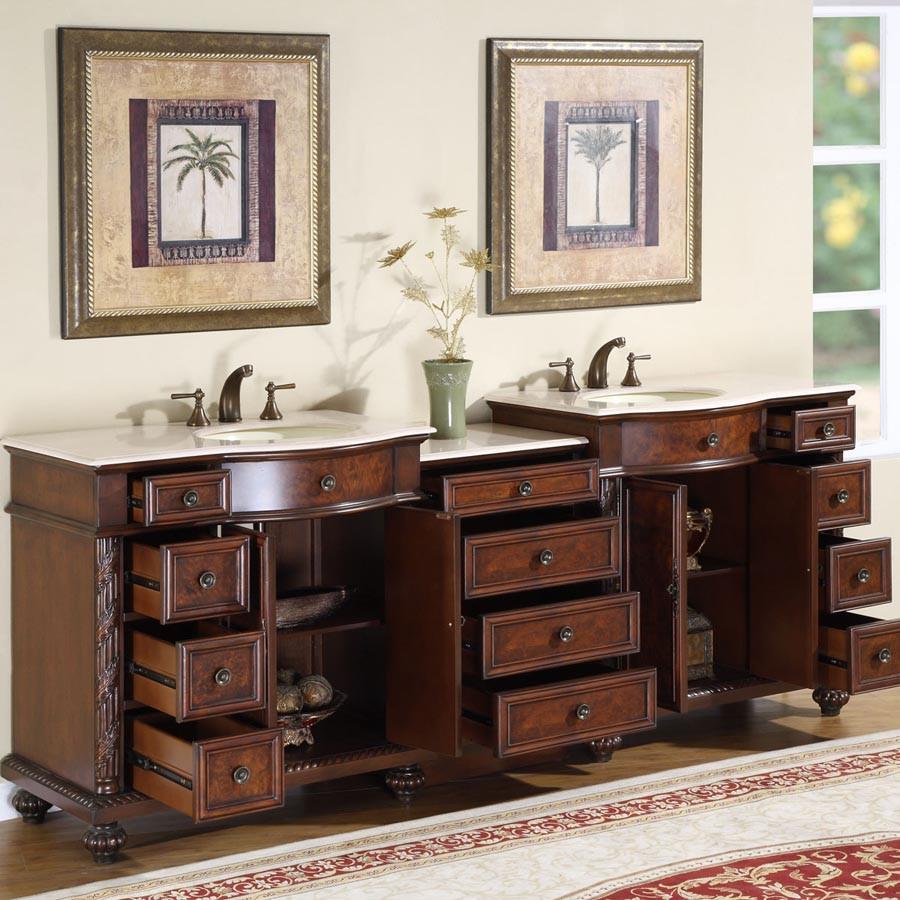 Silkroad 90.25" Traditional Double Sink Bathroom Vanity Vanity Silkroad Exclusive 