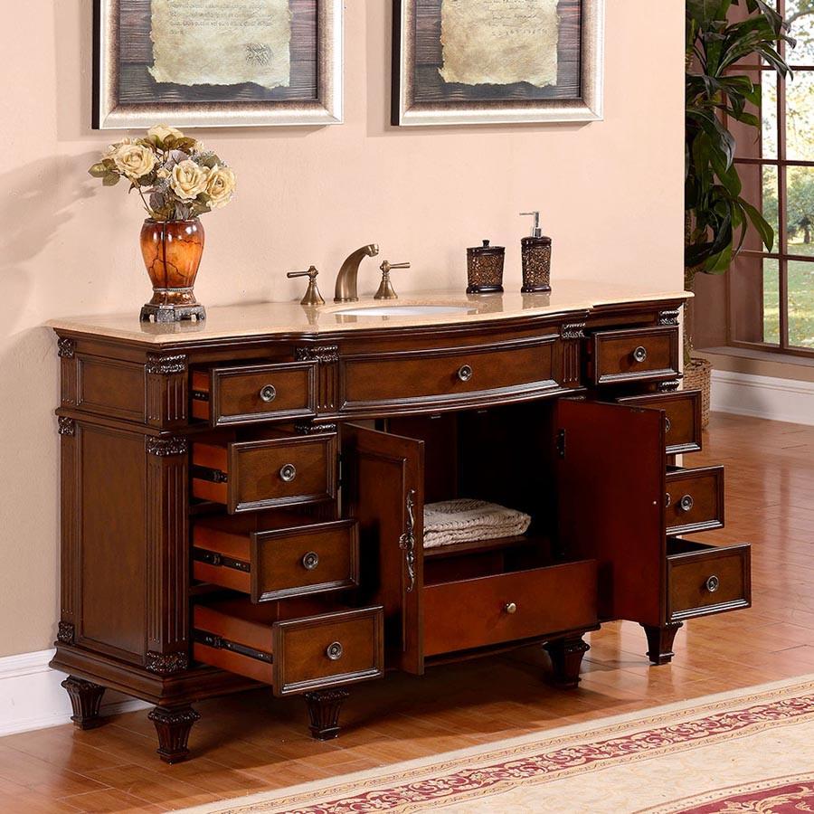 Silkroad 60" Transitional Single Sink Bathroom Vanity Vanity Silkroad Exclusive 