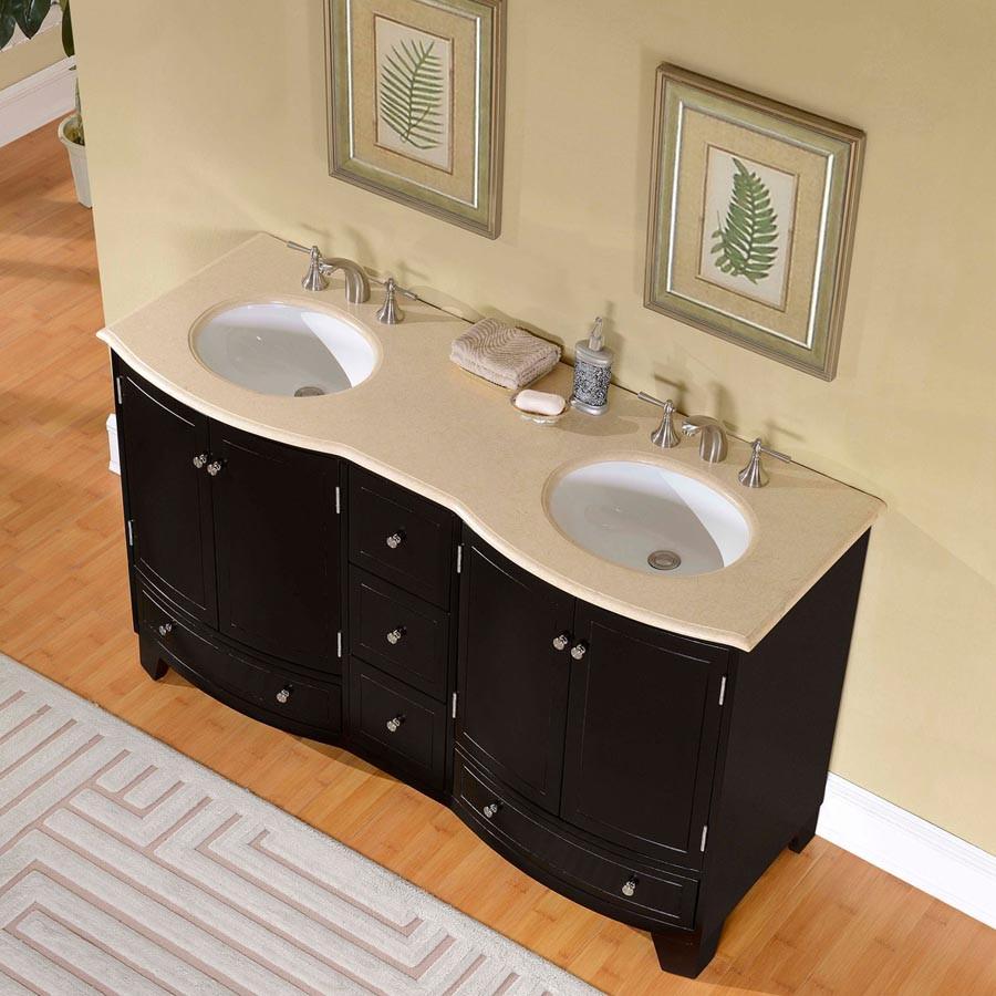 Silkroad 60" Transitional Double Sink Bathroom Vanity Vanity Silkroad Exclusive 