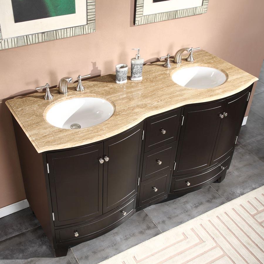 Silkroad 60" Transitional Double Sink Bathroom Vanity Vanity Silkroad Exclusive 