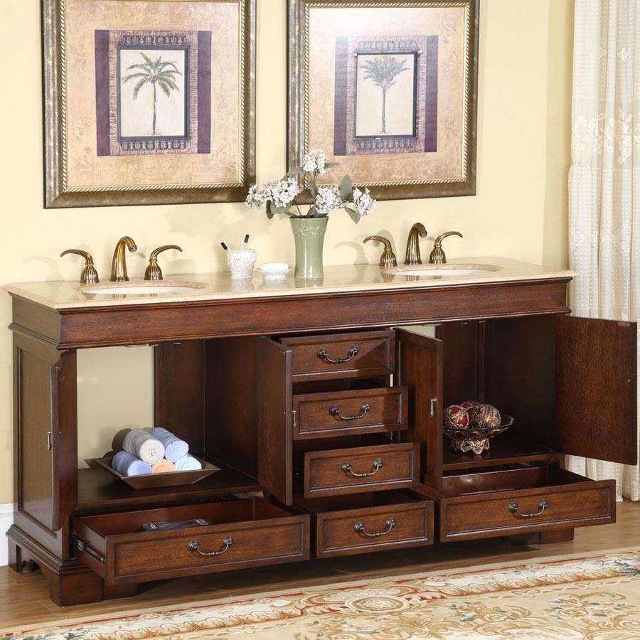 Silkroad 72" Traditional Double Sink Bathroom Vanity Vanity Silkroad Exclusive 