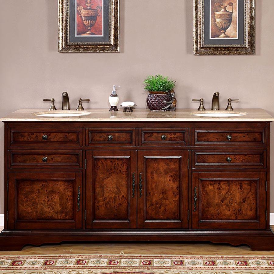 Silkroad 72" Traditional Double Sink Bathroom Vanity Vanity Silkroad Exclusive 