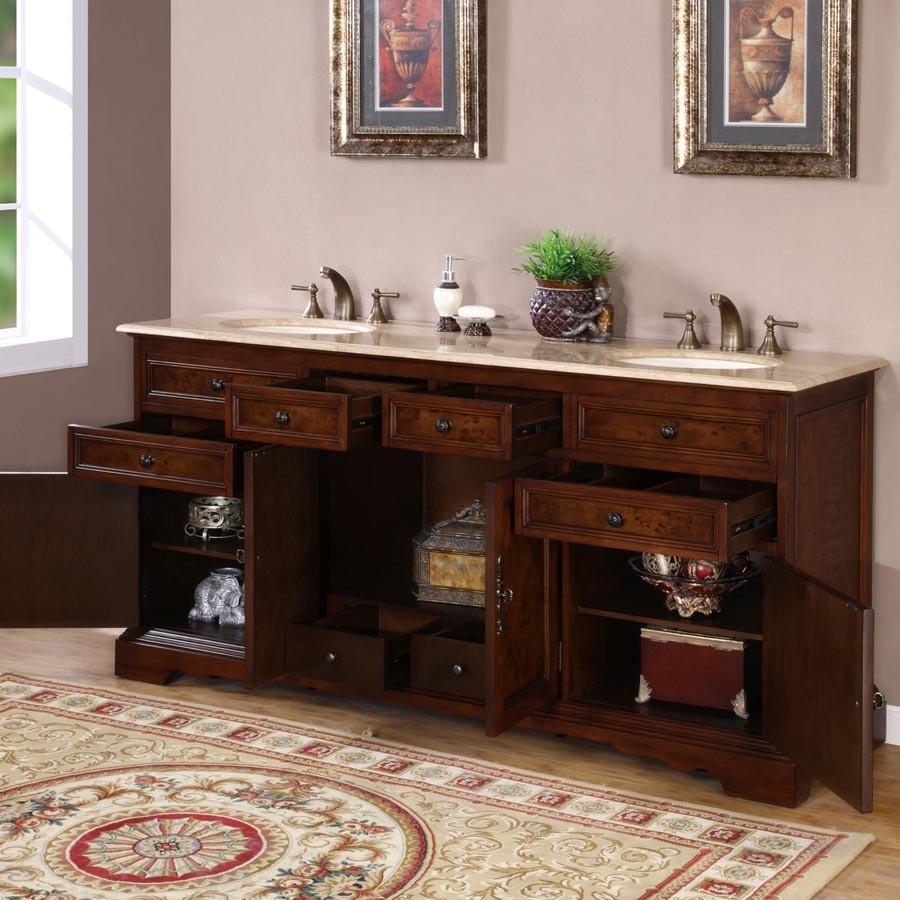 Silkroad 72" Traditional Double Sink Bathroom Vanity Vanity Silkroad Exclusive 