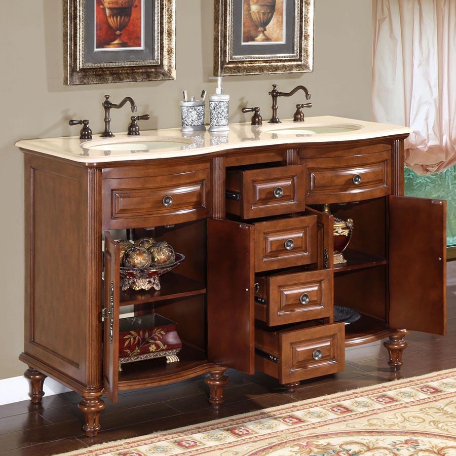 Silkroad 55" Transitional Double Sink Bathroom Vanity Vanity Silkroad Exclusive 