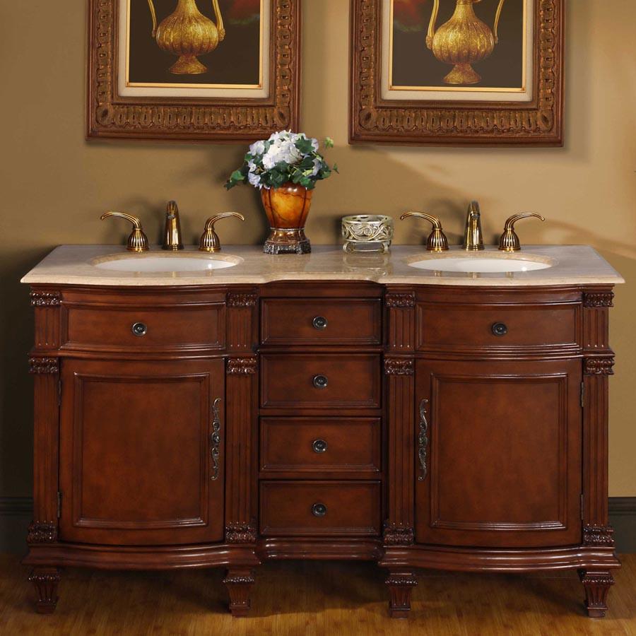 Silkroad 60" Traditional Double Sink Bathroom Vanity Vanity Silkroad Exclusive 