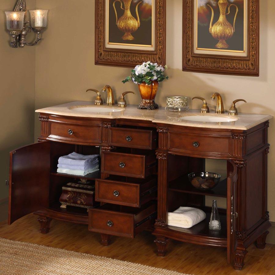 Silkroad 60" Traditional Double Sink Bathroom Vanity Vanity Silkroad Exclusive 