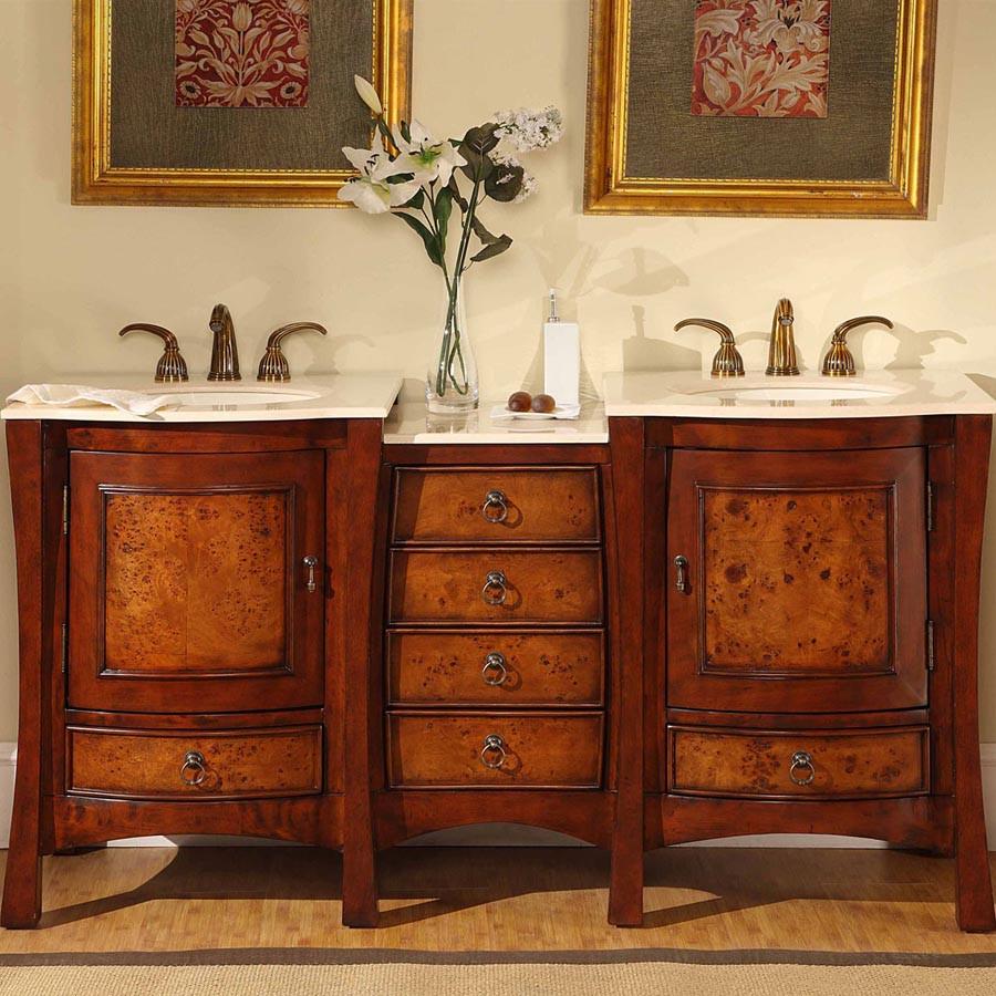Silkroad 67" Traditional Double Sink Bathroom Vanity Vanity Silkroad Exclusive 