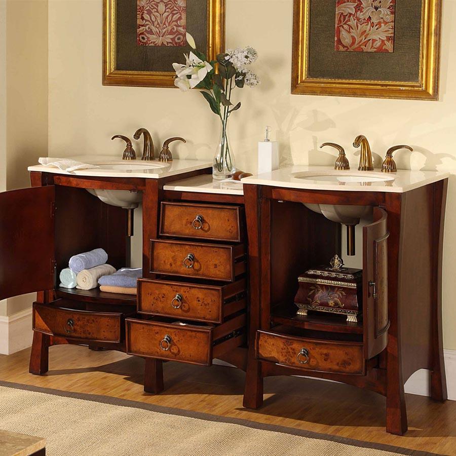 Silkroad 67" Traditional Double Sink Bathroom Vanity Vanity Silkroad Exclusive 