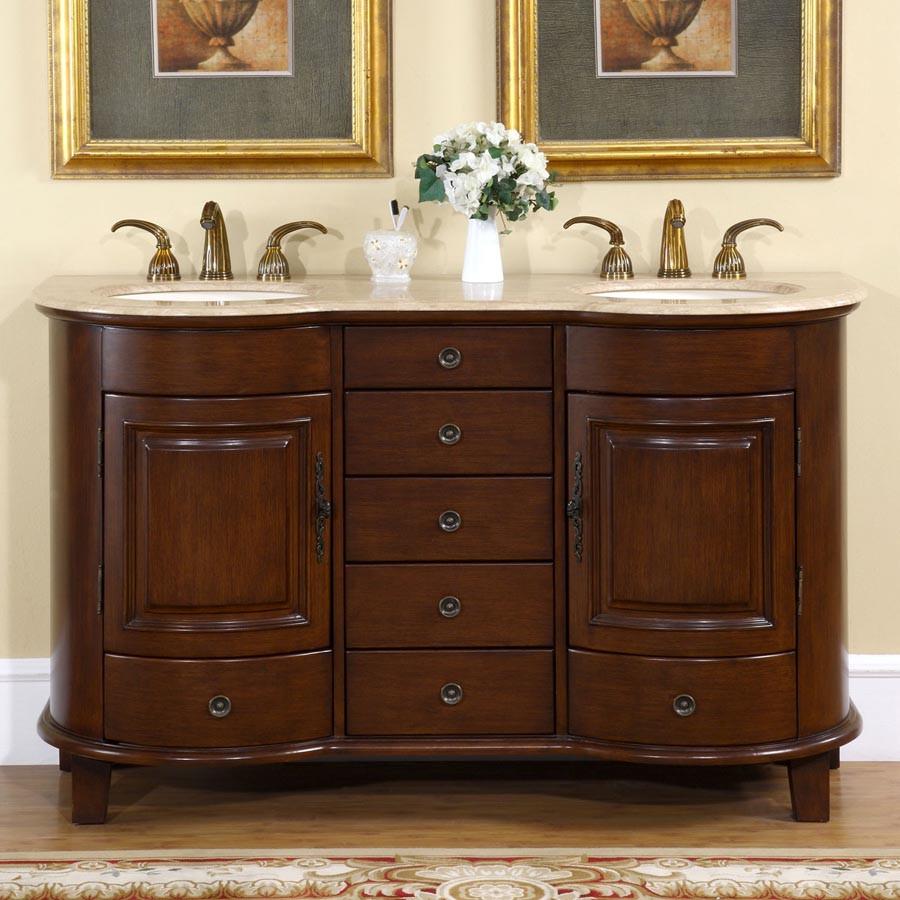 Silkroad 59" Traditional Double Sink Bathroom Vanity Vanity Silkroad Exclusive 