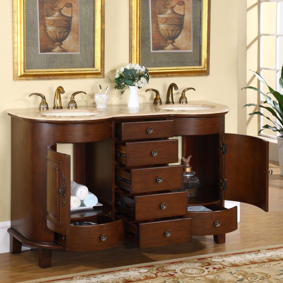 Silkroad 59" Traditional Double Sink Bathroom Vanity Vanity Silkroad Exclusive 