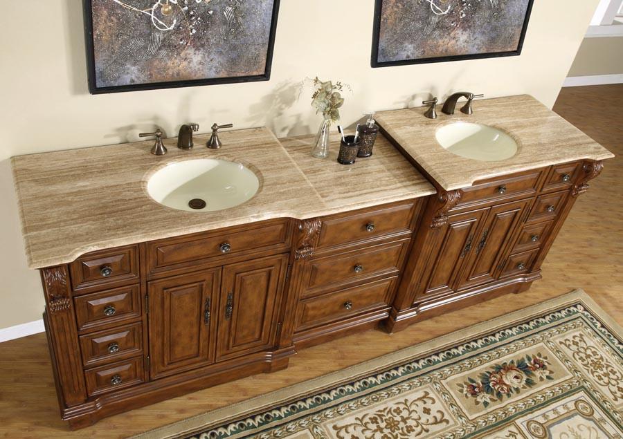 Silkroad 95" Transitional Double Sink Bathroom Vanity Vanity Silkroad Exclusive 