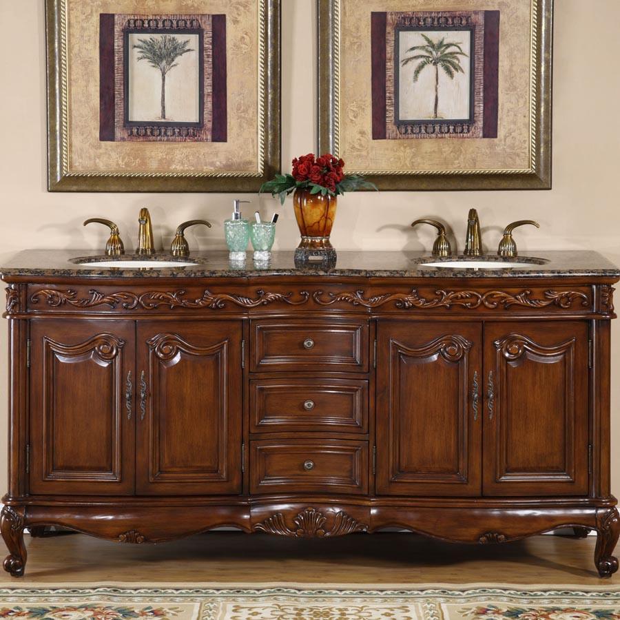 Silkroad 72" Traditional Double Sink Bathroom Vanity Vanity Silkroad Exclusive 