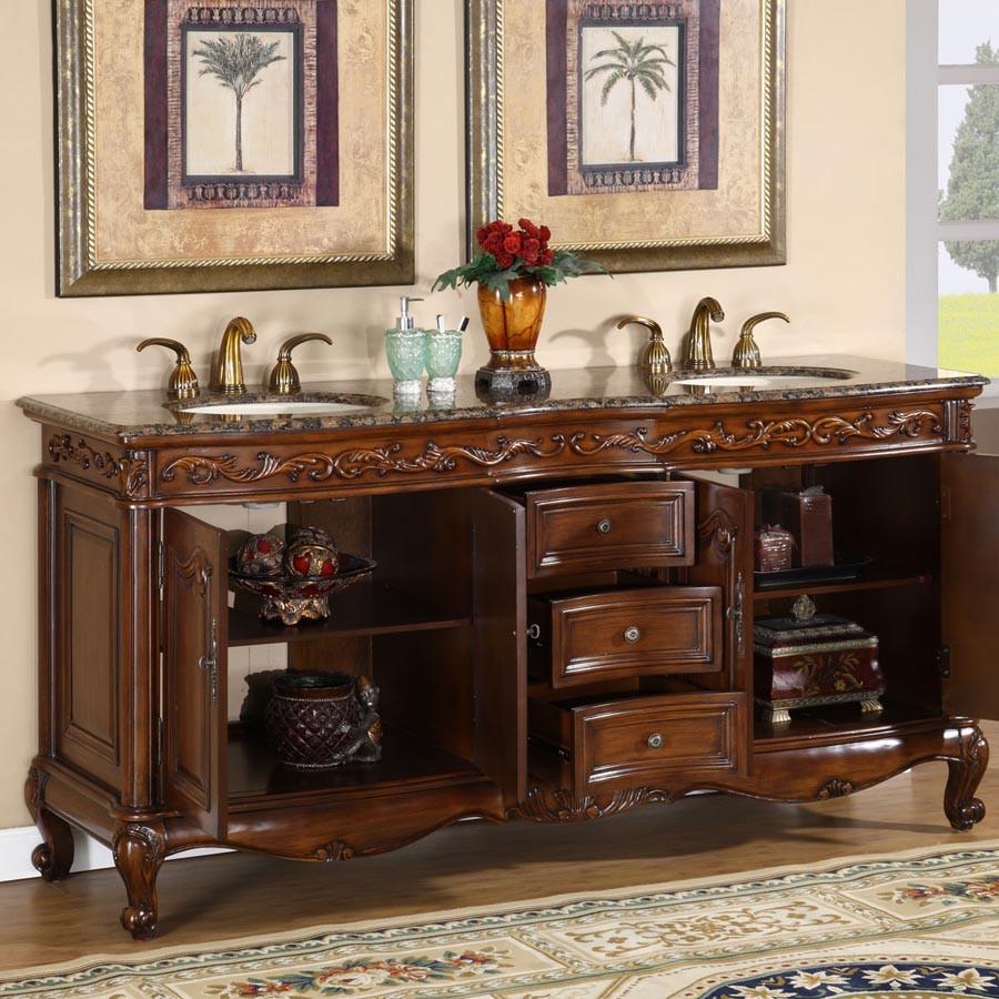 Silkroad 72" Traditional Double Sink Bathroom Vanity Vanity Silkroad Exclusive 