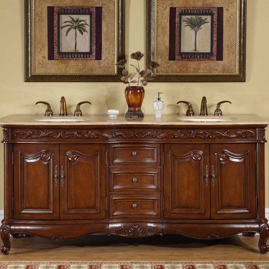 Silkroad 72" Traditional Double Sink Bathroom Vanity Vanity Silkroad Exclusive 