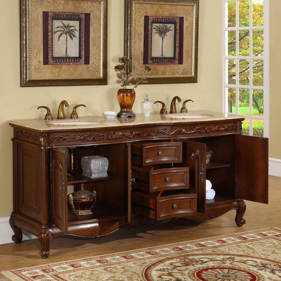 Silkroad 72" Traditional Double Sink Bathroom Vanity Vanity Silkroad Exclusive 
