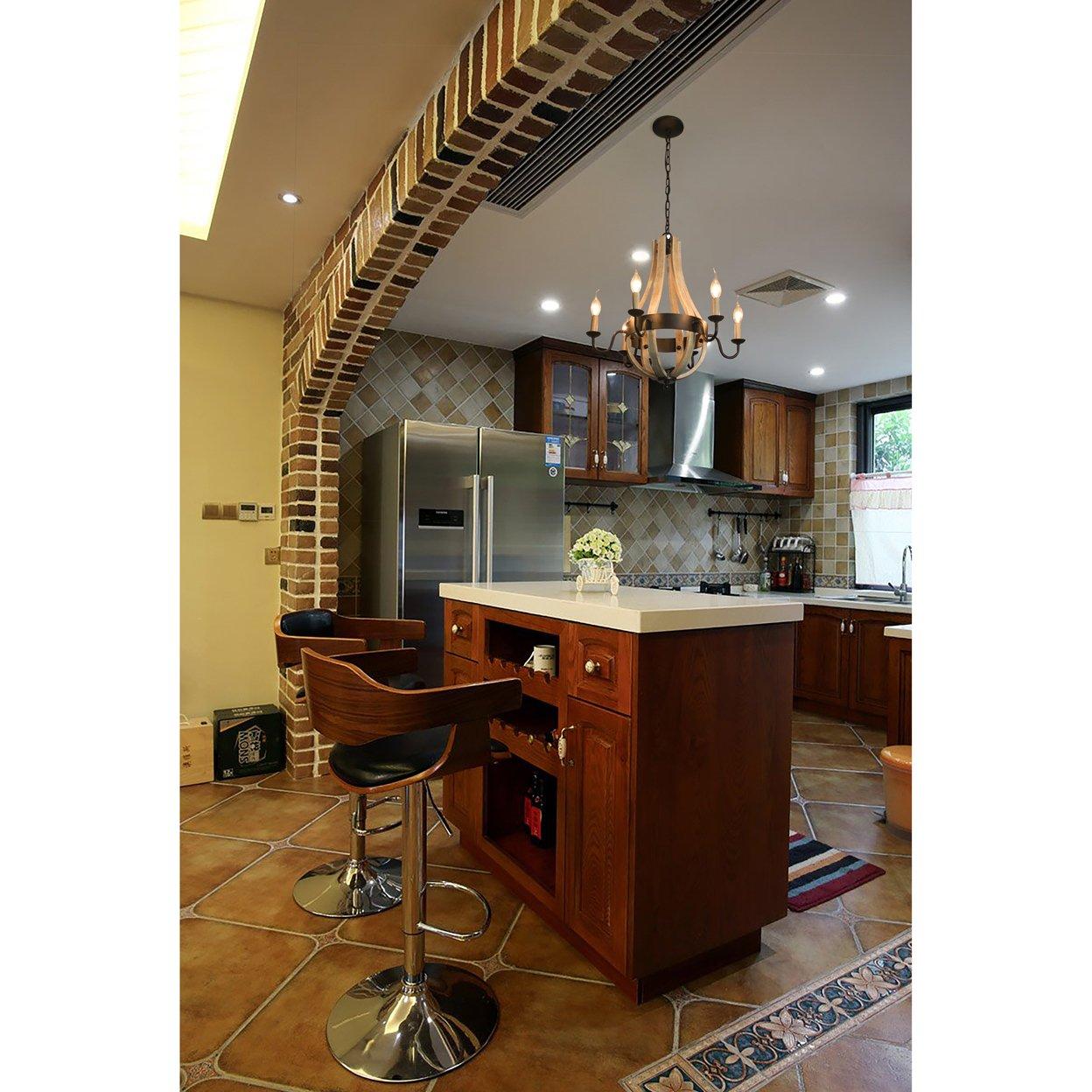 Denali 6 Light Chandelier Tear Drop (Circled) Steel Frame with Wooden Pattern | Dining Room, Entryway, and Decorative Foyer Home Décor Chandeliers Canyon Home 