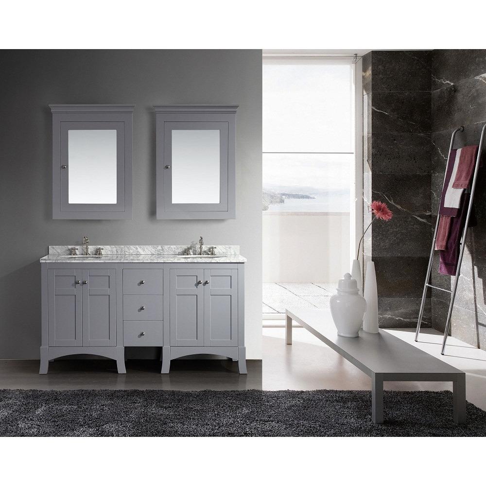 Eviva New York 60" Grey Vanity, with White Marble Carrera Counter-top, & Sink Vanity Eviva 