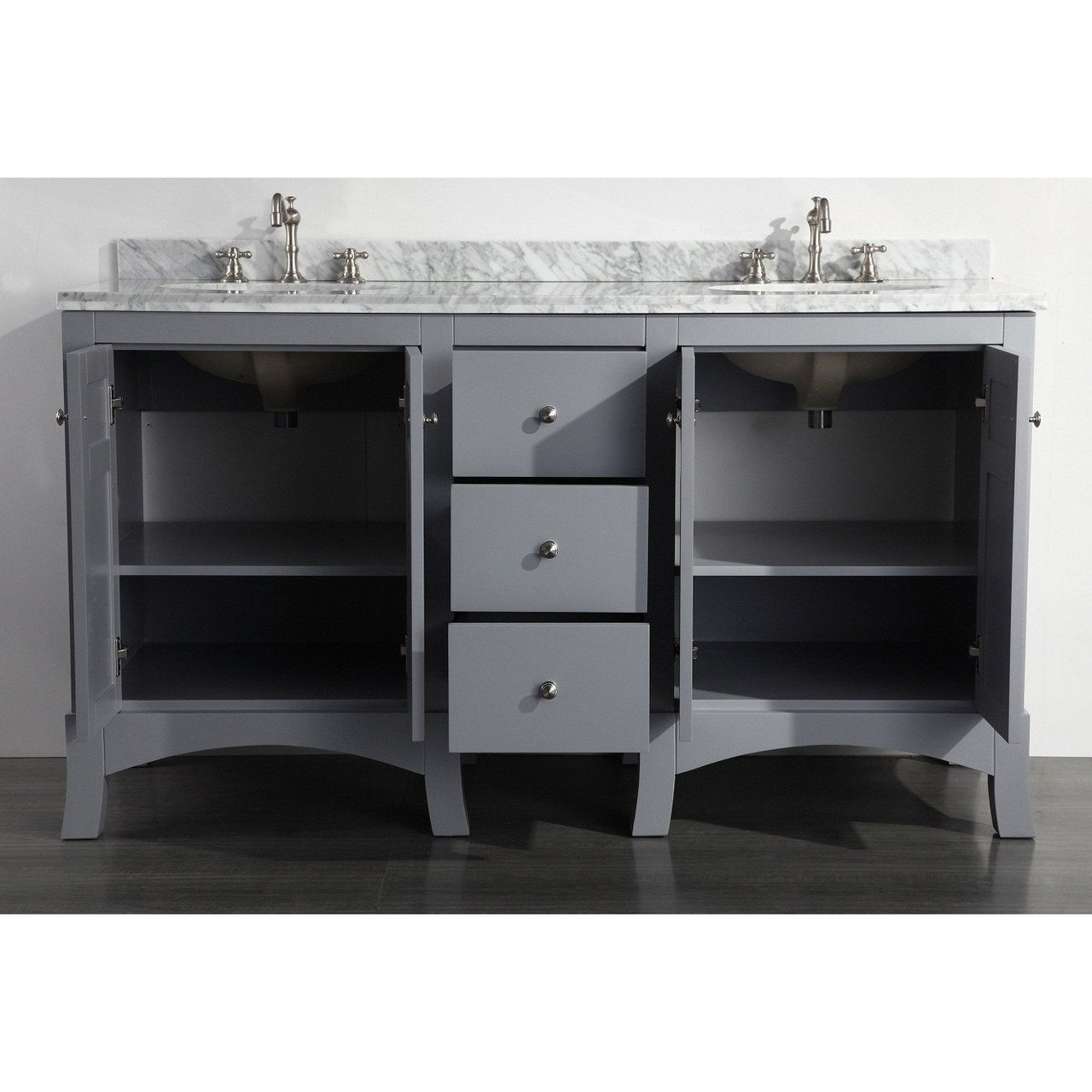 Eviva New York 60" Grey Vanity, with White Marble Carrera Counter-top, & Sink Vanity Eviva 