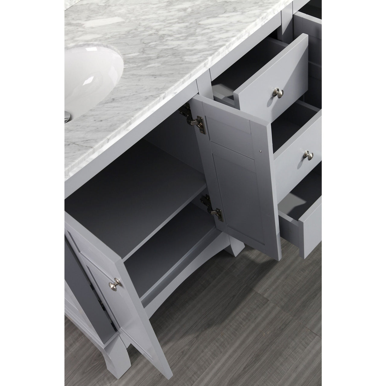 Eviva New York 60" Grey Vanity, with White Marble Carrera Counter-top, & Sink Vanity Eviva 