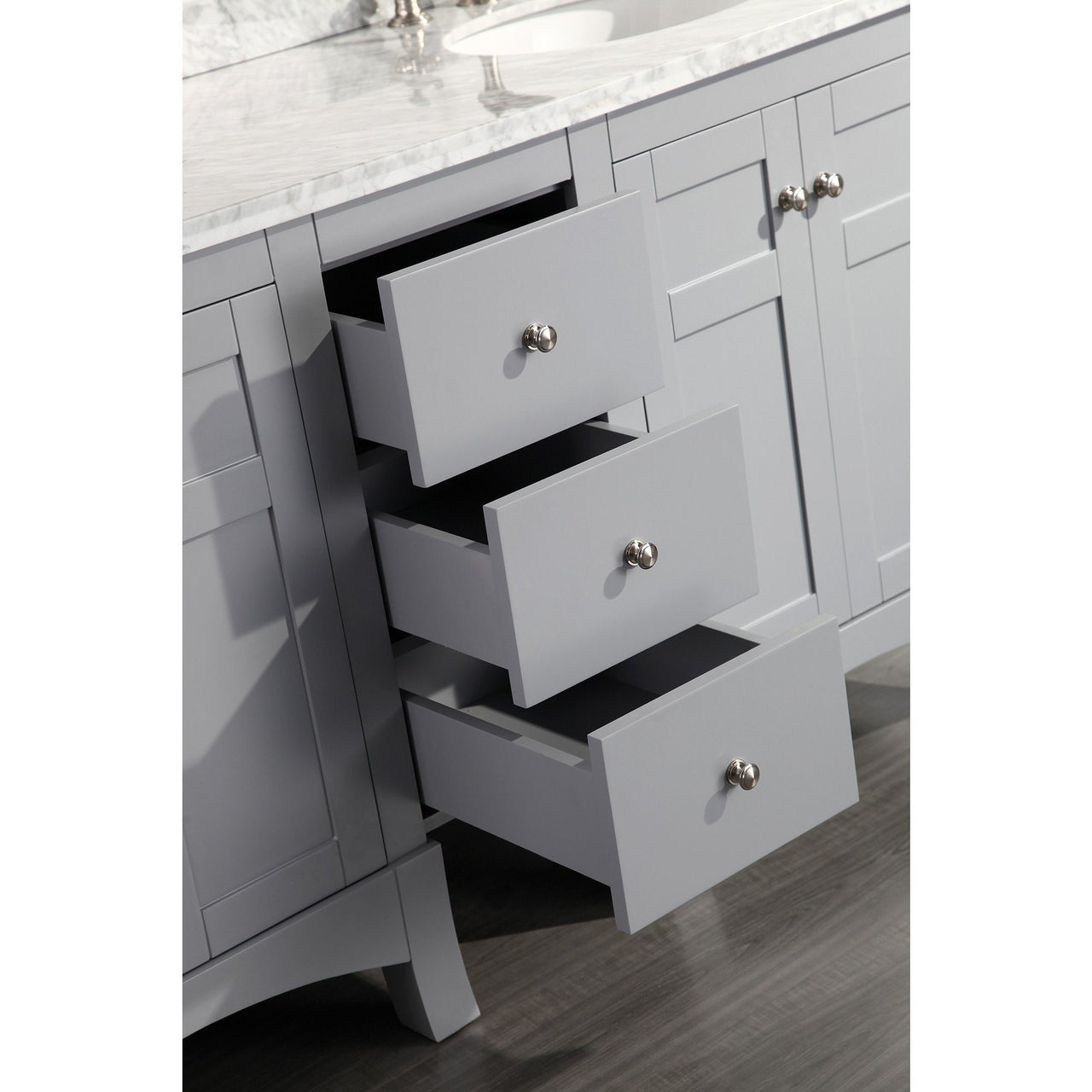 Eviva New York 60" Grey Vanity, with White Marble Carrera Counter-top, & Sink Vanity Eviva 