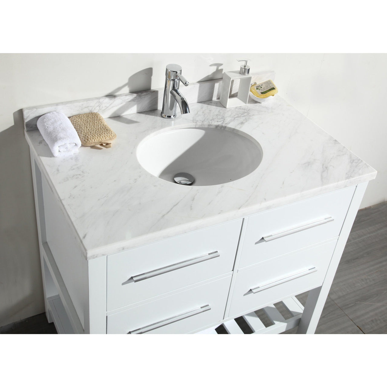 Eviva Natalie F.® 36" White Vanity with White Carrera Marble Counter-top & White Porcelain Sink Vanity Eviva 