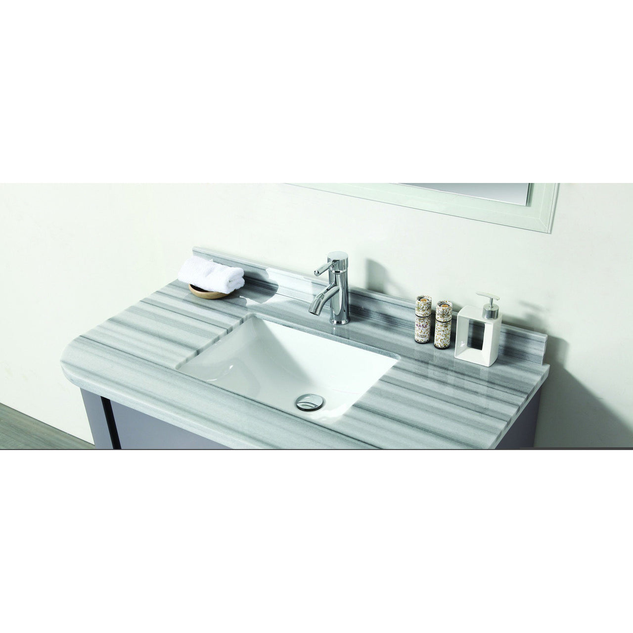 Eviva Plus Stella 40" Satin Luxurious Grey Wall Mount Modern Vanity With Moon Light Marble Top & Porcelain Sink Vanity Eviva 