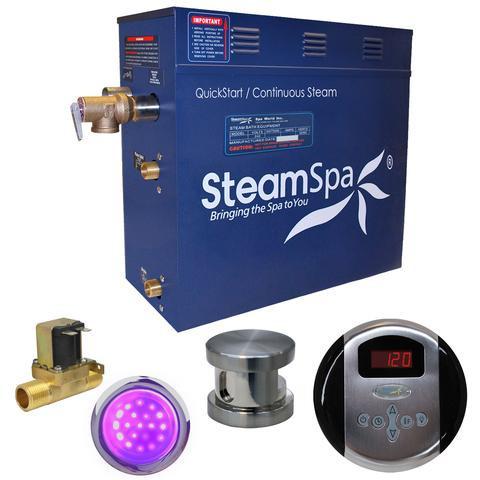 SteamSpa Indulgence 6 KW QuickStart Acu-Steam Bath Generator Package with Built-in Auto Drain in Brushed Nickel Steam Generators SteamSpa 
