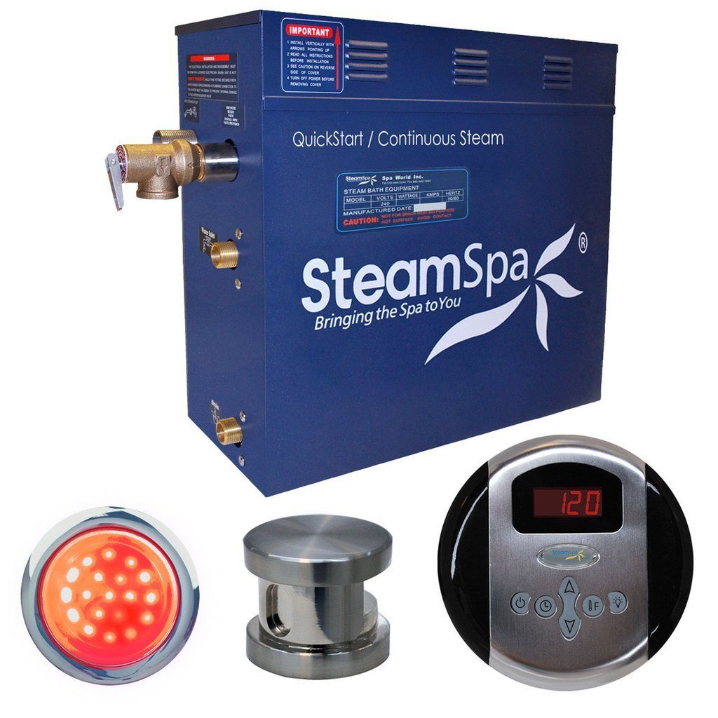SteamSpa Indulgence 7.5 KW QuickStart Acu-Steam Bath Generator Package in Brushed Nickel Steam Generators SteamSpa 