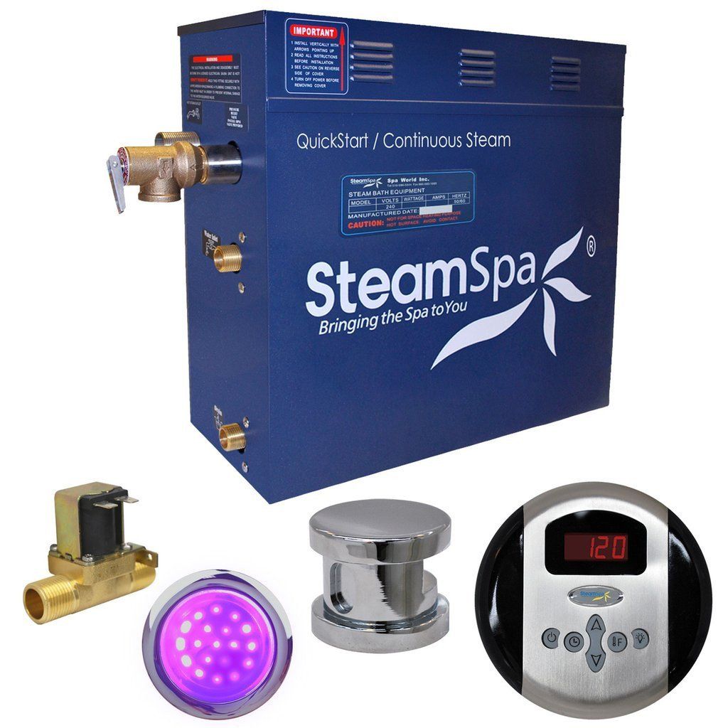 SteamSpa Indulgence 7.5 KW QuickStart Acu-Steam Bath Generator Package with Built-in Auto Drain in Polished Chrome Steam Generators SteamSpa 