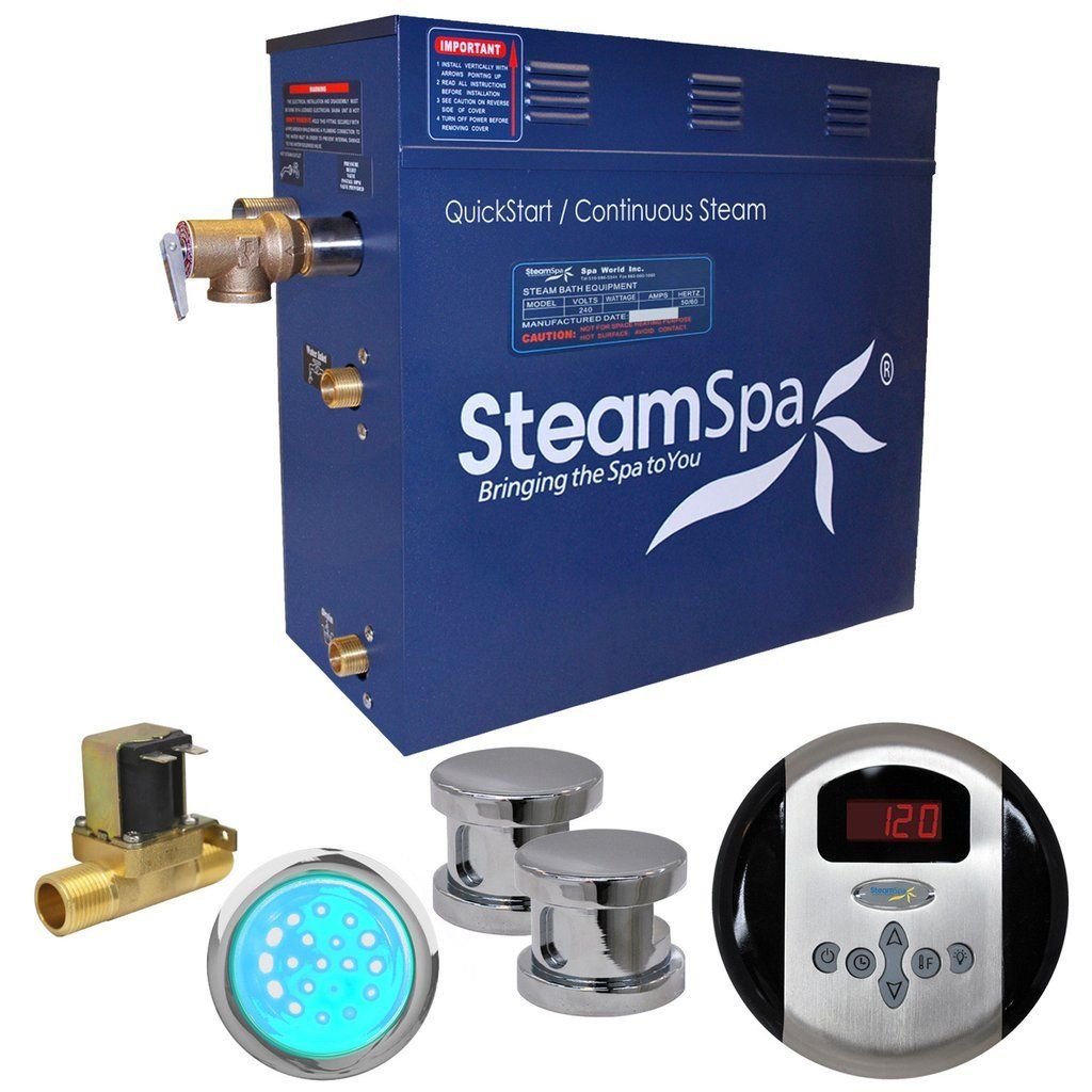 SteamSpa Indulgence 12 KW QuickStart Acu-Steam Bath Generator Package with Built-in Auto Drain in Polished Chrome Steam Generators SteamSpa 