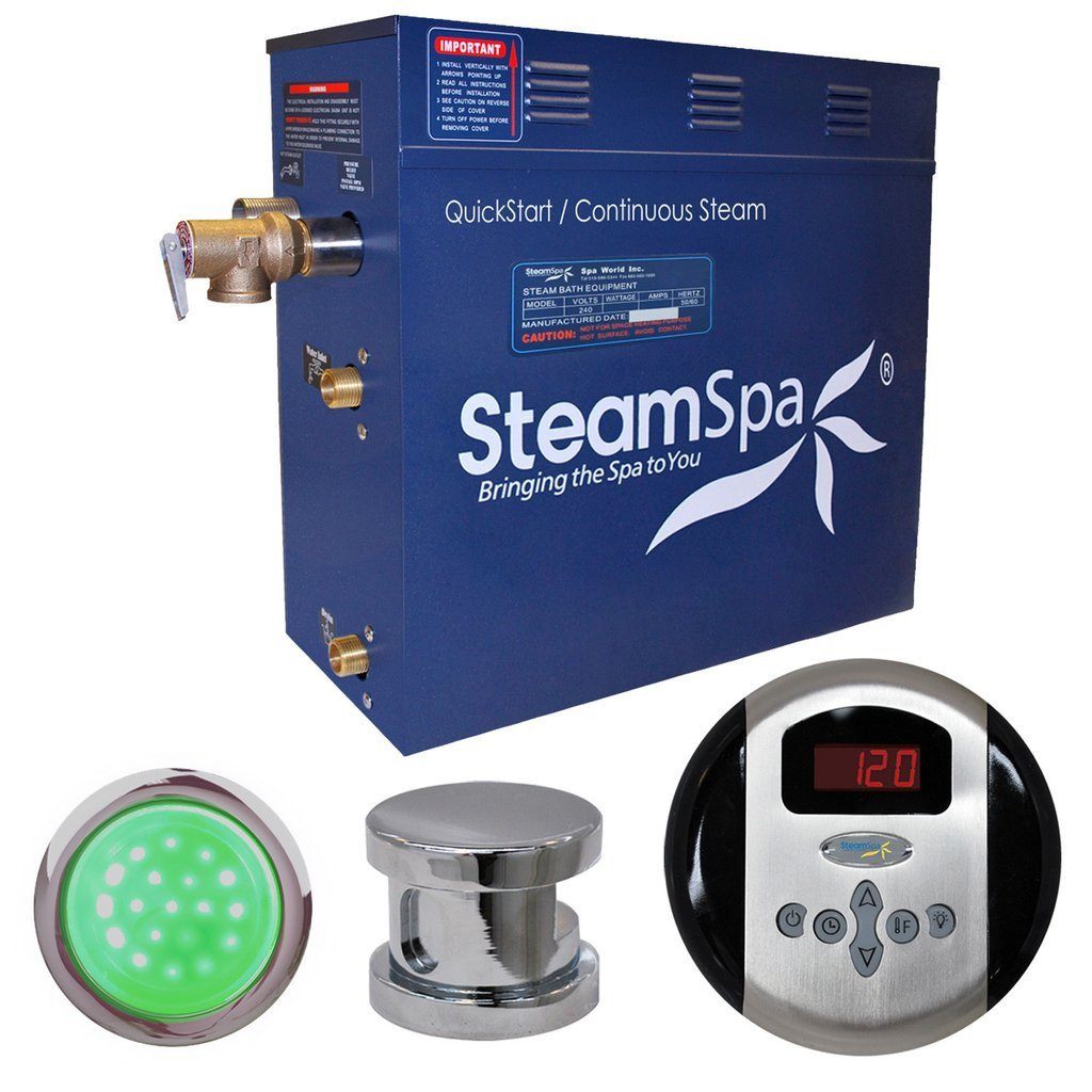 SteamSpa Indulgence 6 KW QuickStart Acu-Steam Bath Generator Package in Polished Chrome Steam Generators SteamSpa 