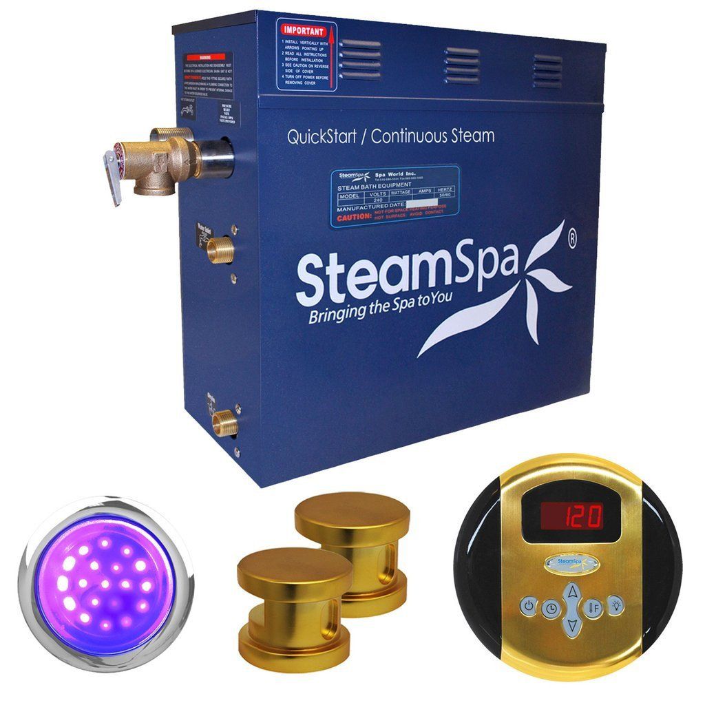 SteamSpa IN1200GD Indulgence 12 KW QuickStart Acu-Steam Bath Generator Package in Polished Gold Steam Generators SteamSpa 