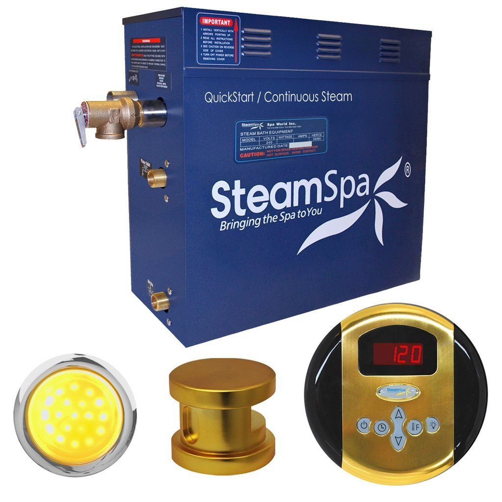 SteamSpa Indulgence 7.5 KW QuickStart Acu-Steam Bath Generator Package in Polished Gold Steam Generators SteamSpa 