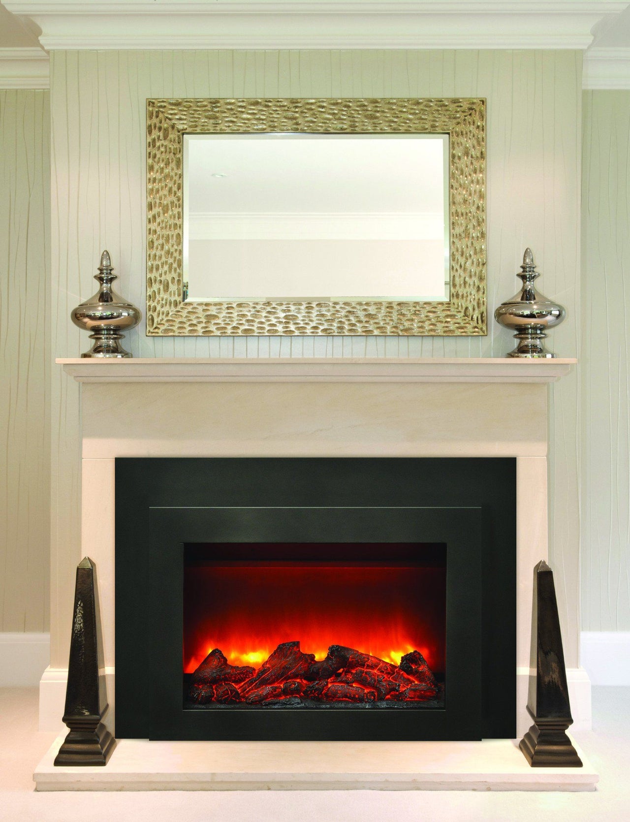 Amantii Deep Insert Electric Fireplace with Black Steel Surround & Overlay Electric Fireplace Amantii 
