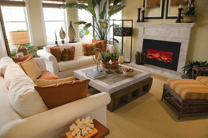 Amantii Large Insert w/ blk gls surround, log set and ice of media Electric Fireplace Amantii 
