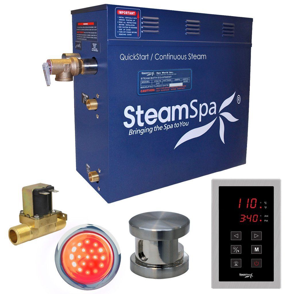 SteamSpa Indulgence 6 KW QuickStart Acu-Steam Bath Generator Package with Built-in Auto Drain in Brushed Nickel Steam Generators SteamSpa 