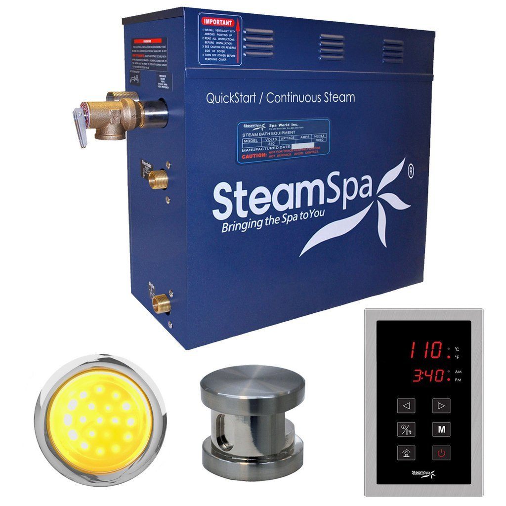 SteamSpa Indulgence 4.5 KW QuickStart Acu-Steam Bath Generator Package in Brushed Nickel Steam Generators SteamSpa 