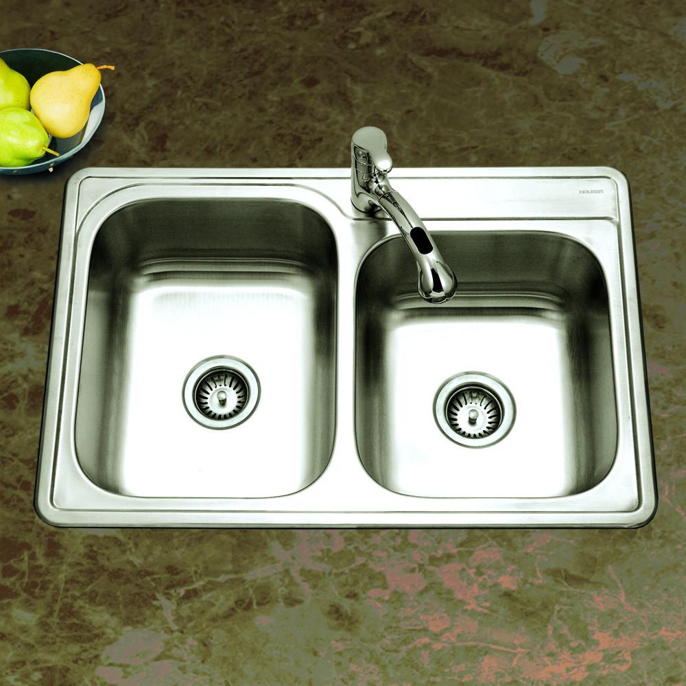 Houzer Glowtone Series Topmount Stainless Steel 1-hole 60/40 Double Bowl Kitchen Sink Kitchen Sink - Top Mount Houzer 