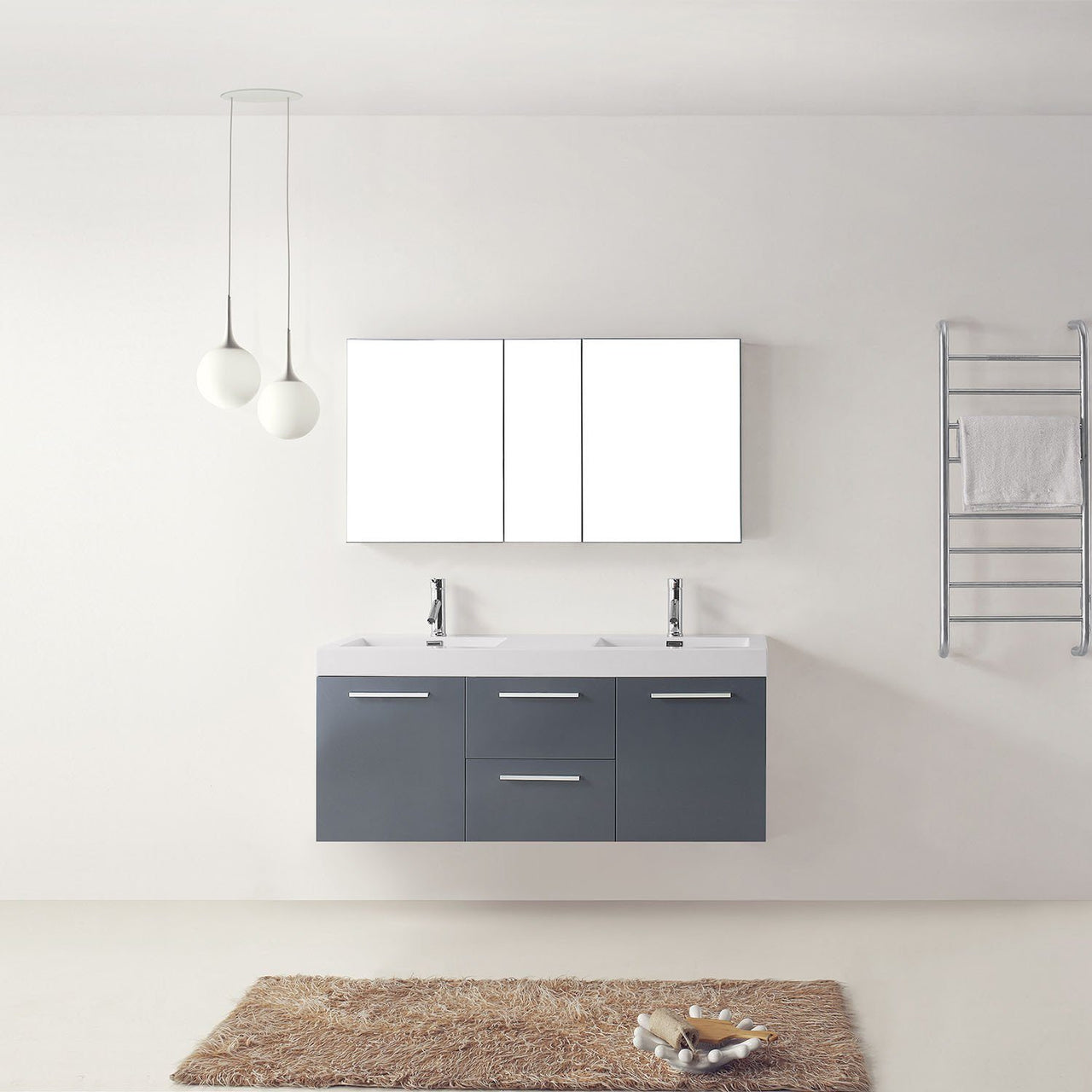 Virtu USA Midori 54" Double Square Sink Grey Top Vanity with Polished Chrome Faucet Vanity Virtu USA 